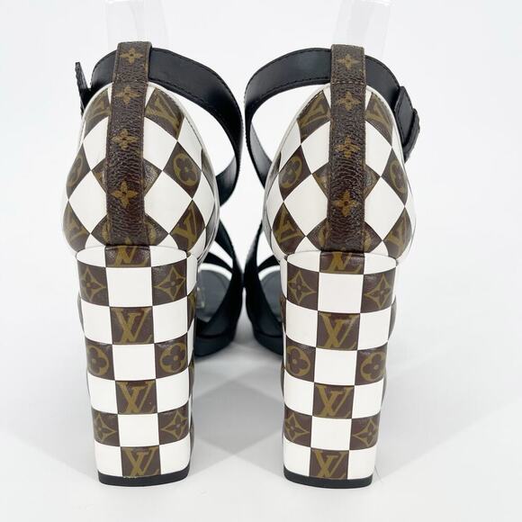 Louis Vuitton Black Monogram Damier Tressage Matchmake Check Heel Sandals EU 37 - Picture 10 of 16